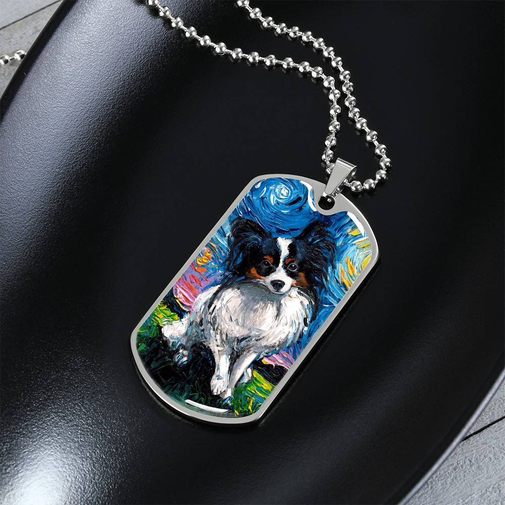 Papillon Starry Night Dog Tag Necklace