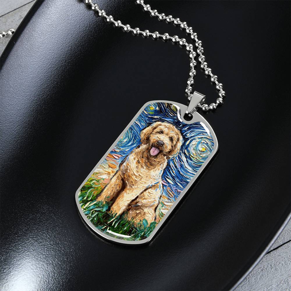 Goldendoodle Starry Night Dog Tag Necklace