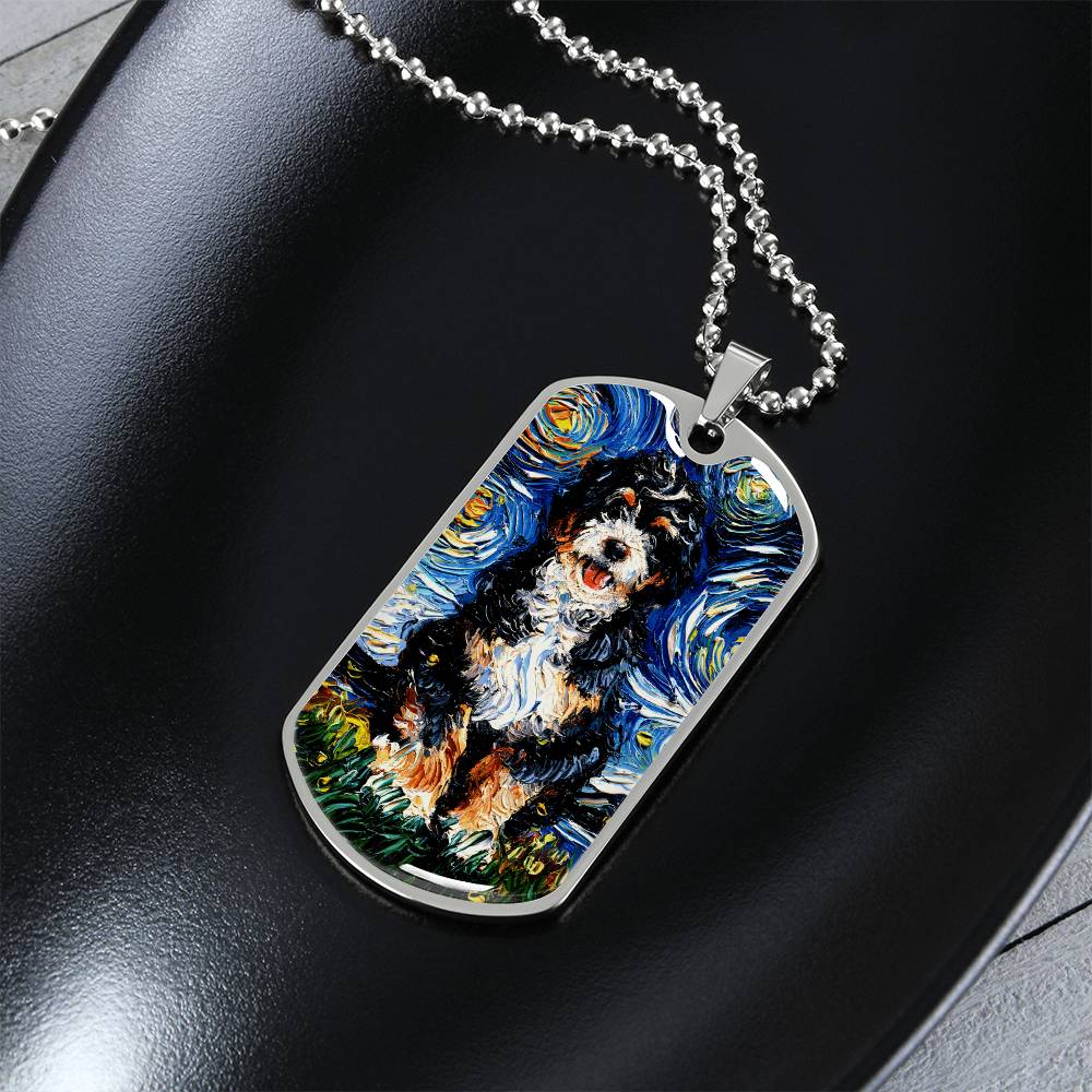 Bernedoodle Starry Night Dog Tag Necklace