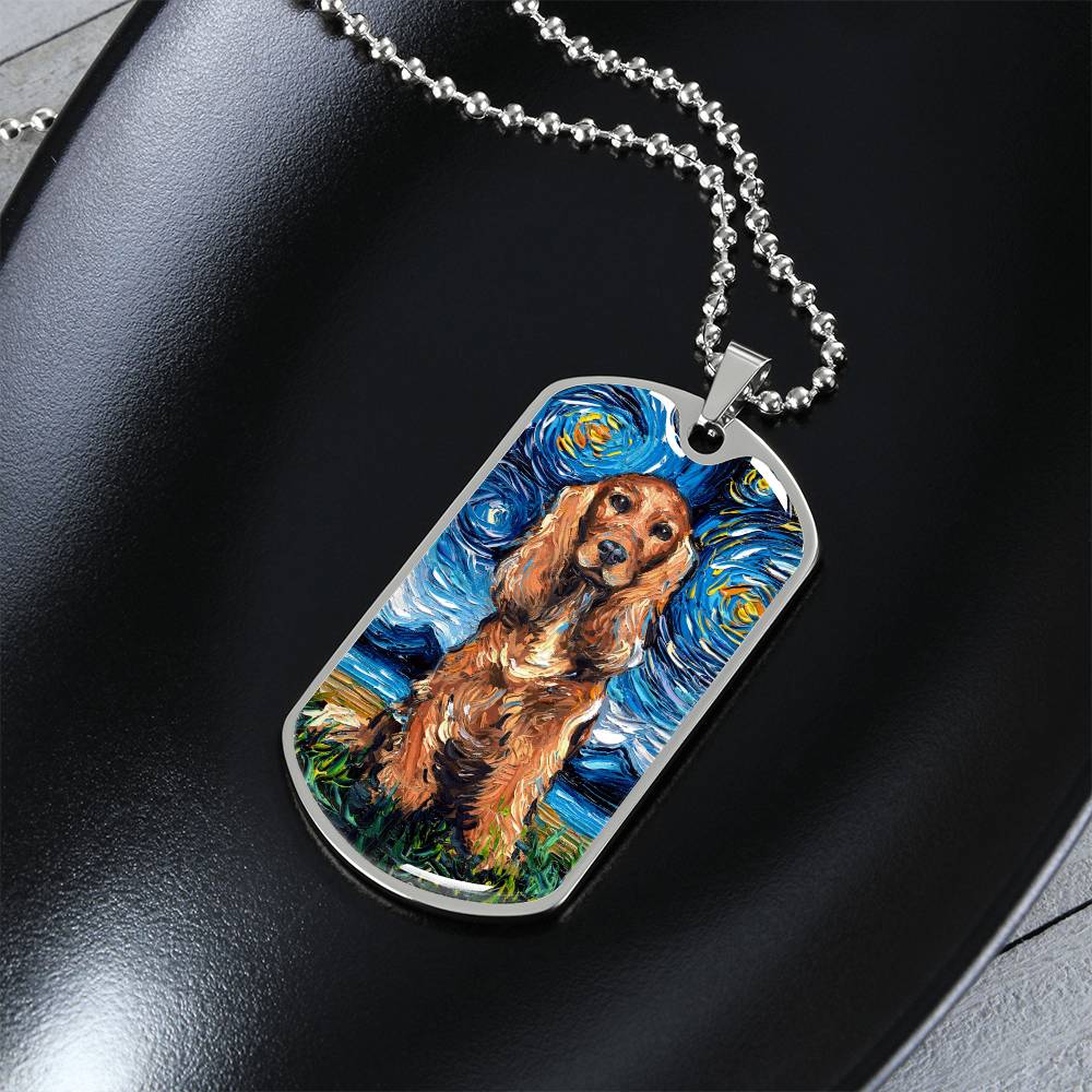 Red Cocker Spaniel Starry Night Dog Tag Necklace