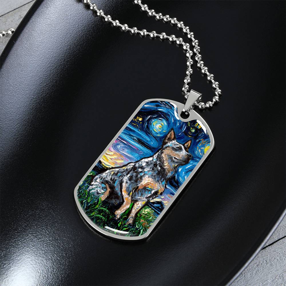 Blue Heeler Starry Night Dog Tag Necklace