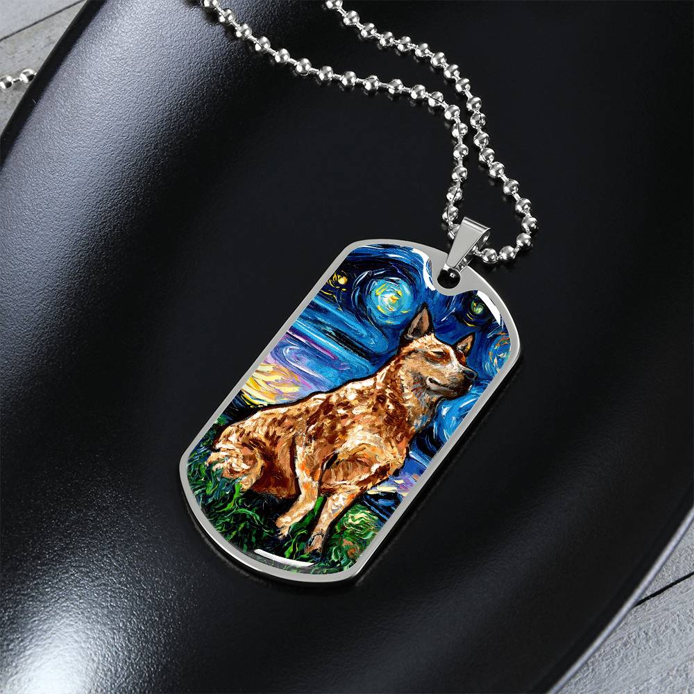 Red Heeler Starry Night Dog Tag Necklace