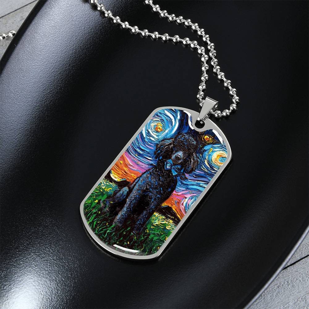 Black Poodle Starry Night Dog Tag Necklace