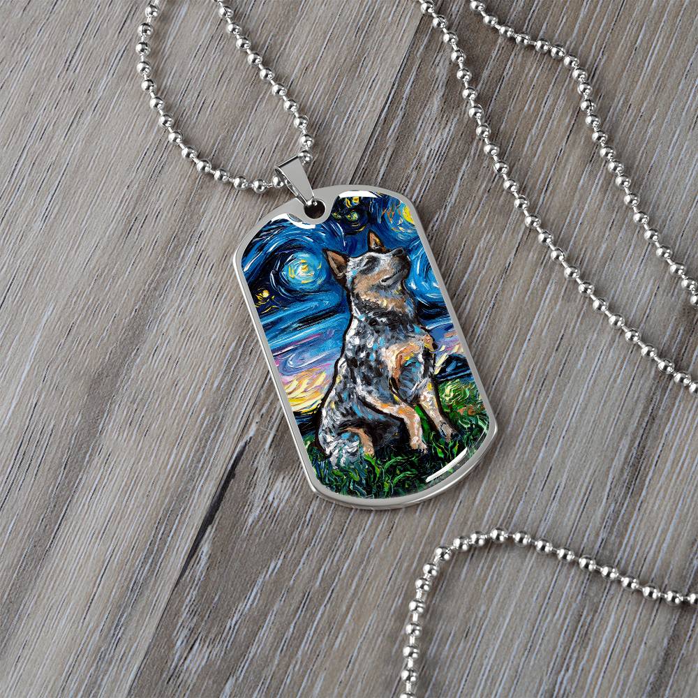 Blue Heeler Starry Night Dog Tag Necklace