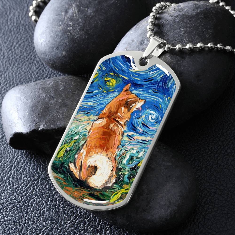 Shiba Inu Starry Night Dog Tag Necklace