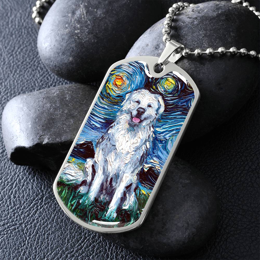 Great Pyrenees Starry Night Dog Tag Necklace