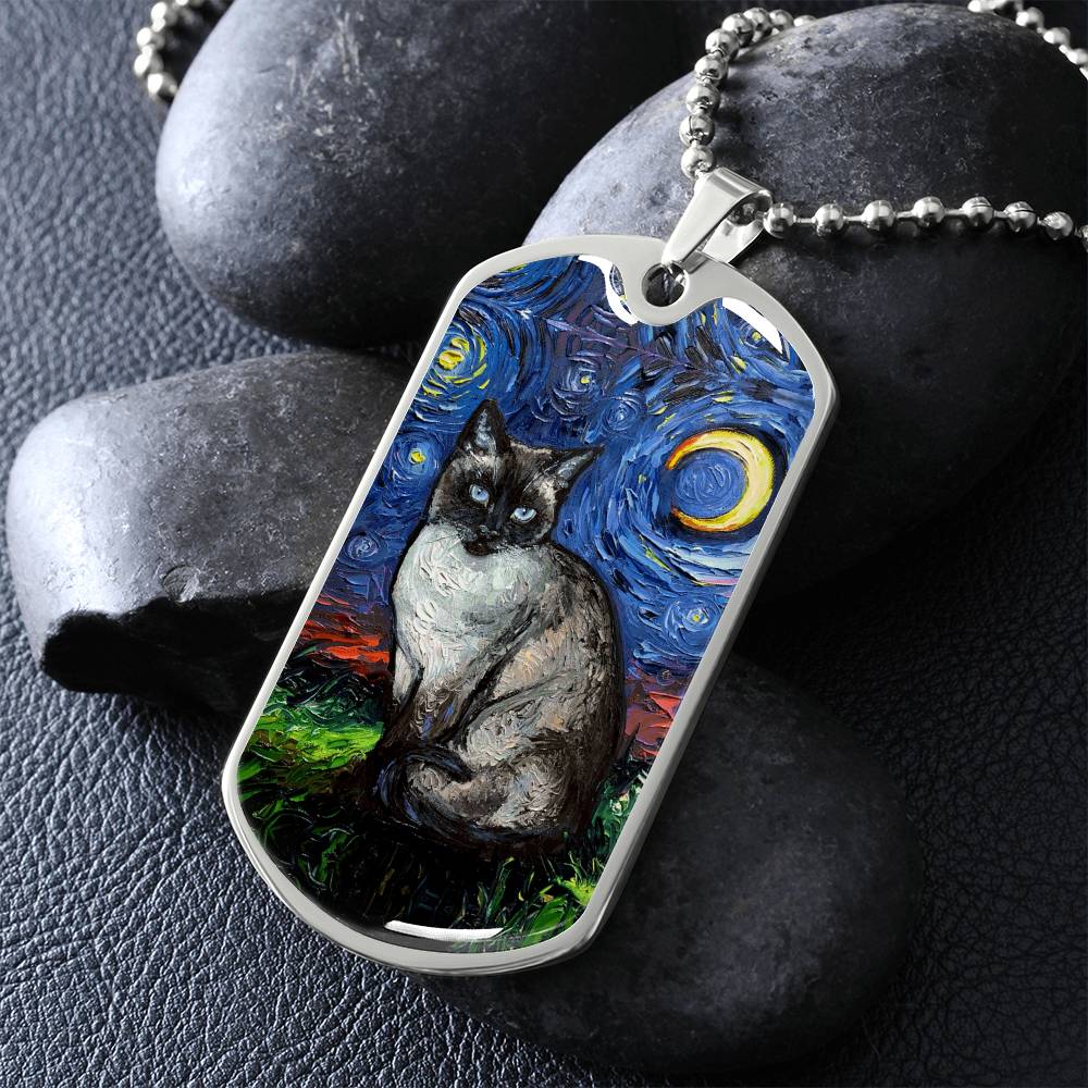 Siamese Cat Starry Night Dog Tag Necklace