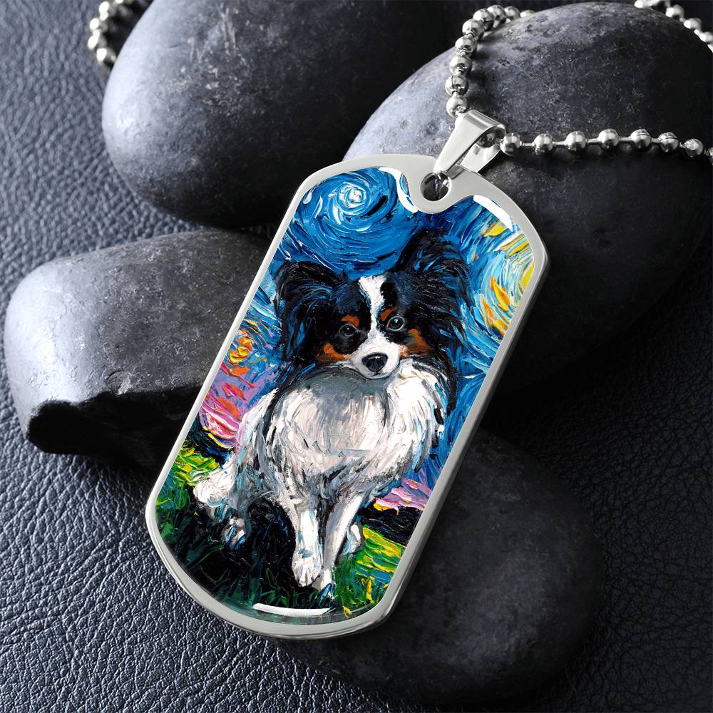 Papillon Starry Night Dog Tag Necklace