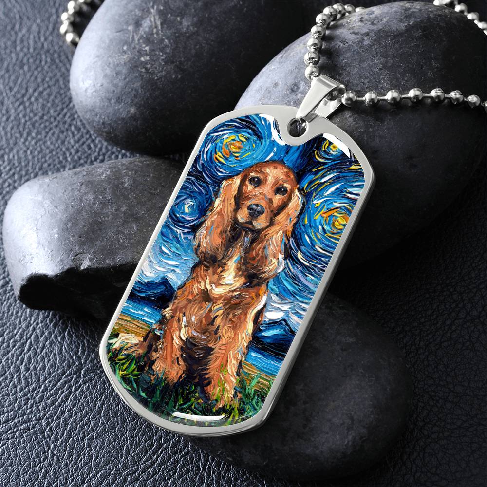 Red Cocker Spaniel Starry Night Dog Tag Necklace