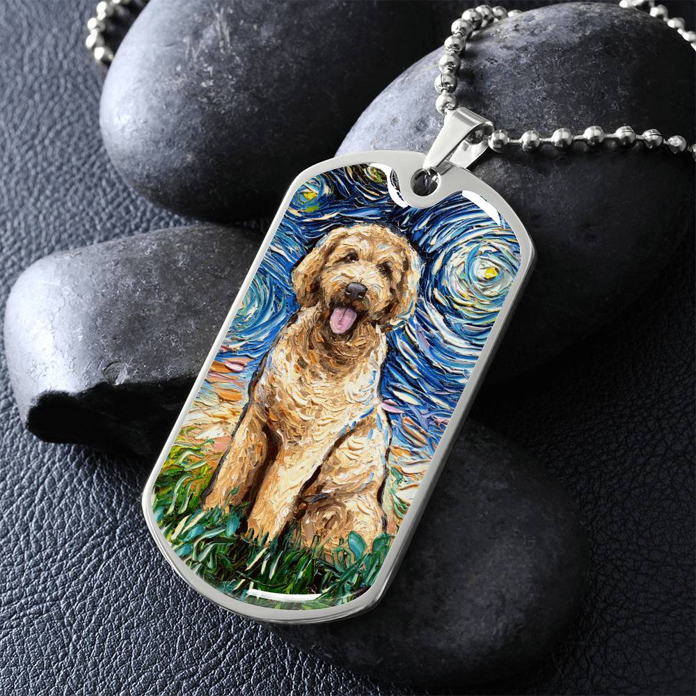 Goldendoodle Starry Night Dog Tag Necklace