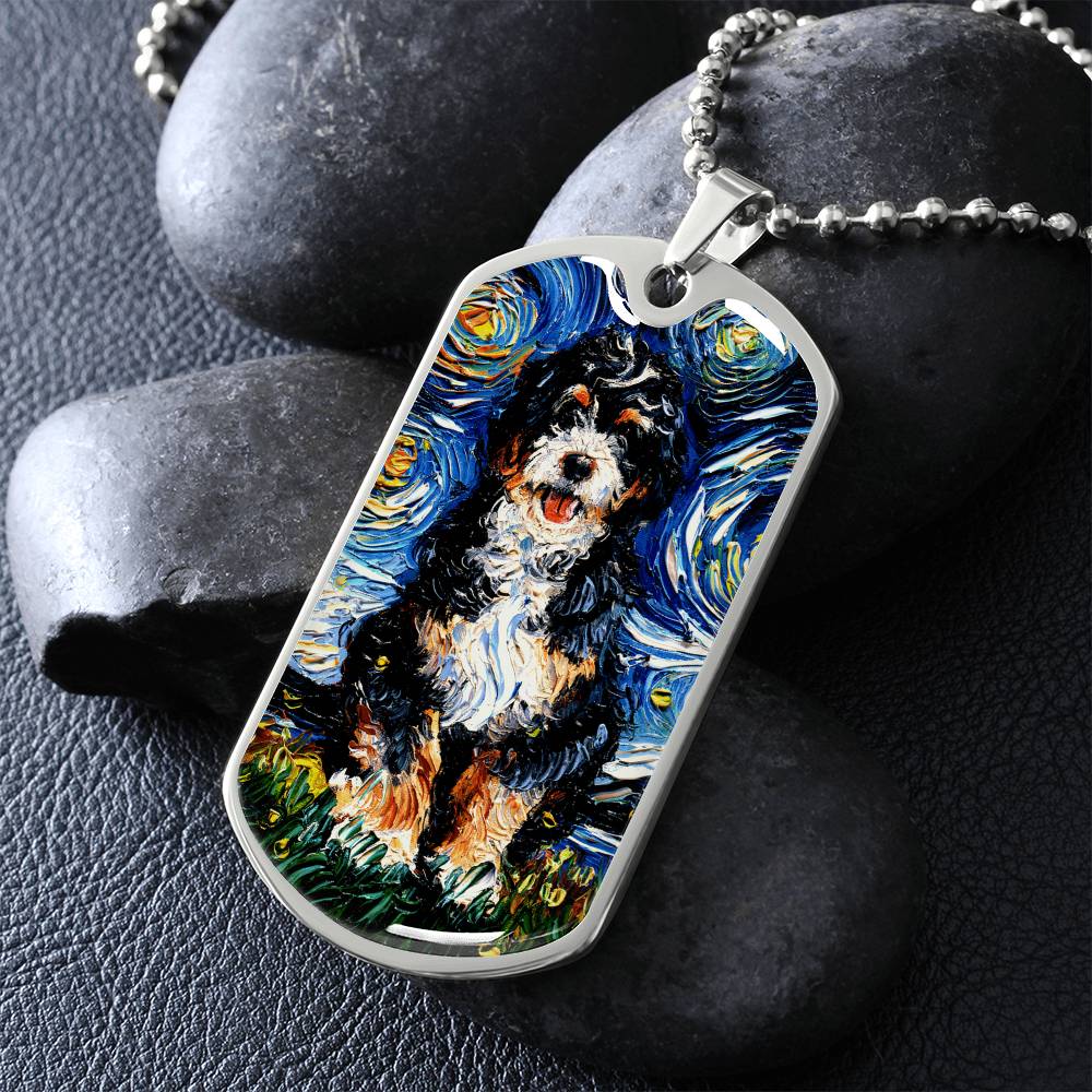Bernedoodle Starry Night Dog Tag Necklace