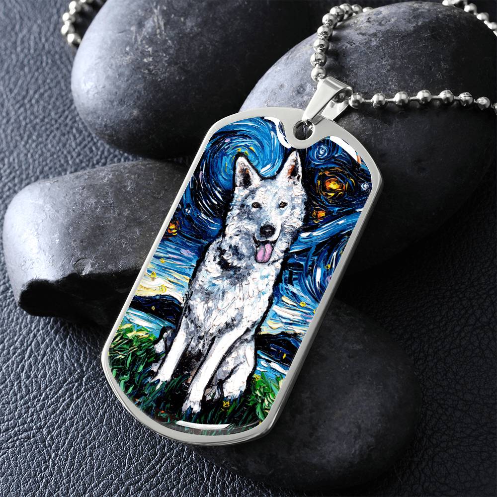 Swiss Shepherd Starry Night Dog Tag Necklace
