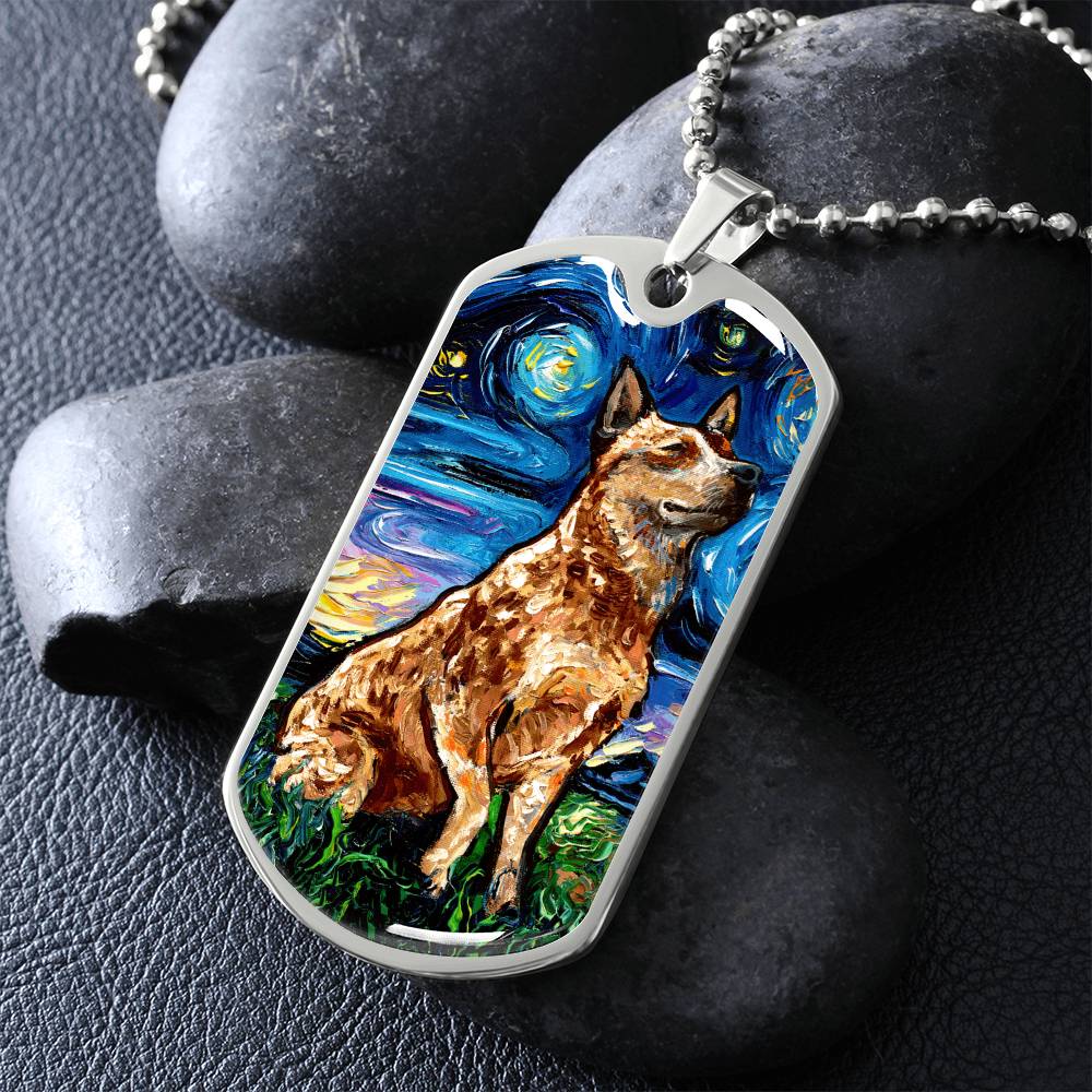 Red Heeler Starry Night Dog Tag Necklace