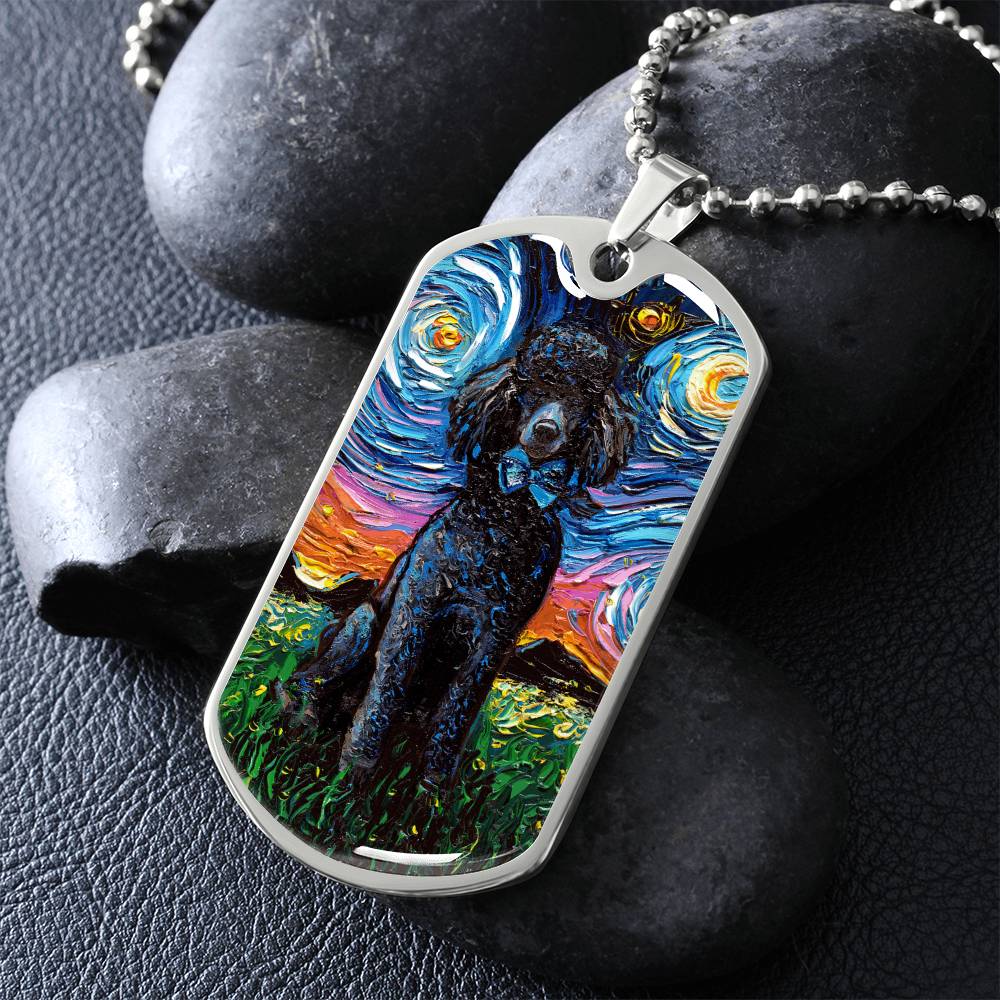 Black Poodle Starry Night Dog Tag Necklace
