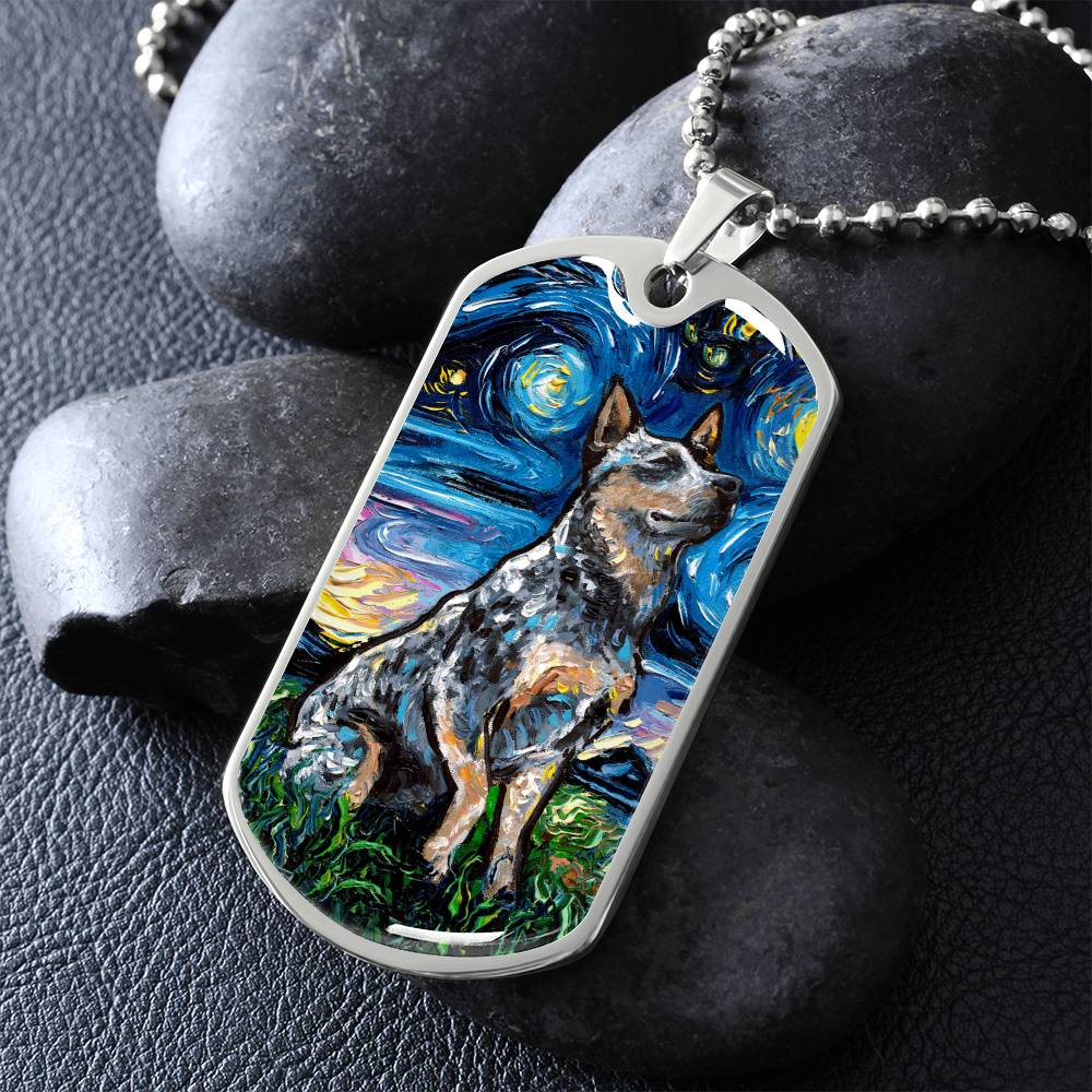 Blue Heeler Starry Night Dog Tag Necklace