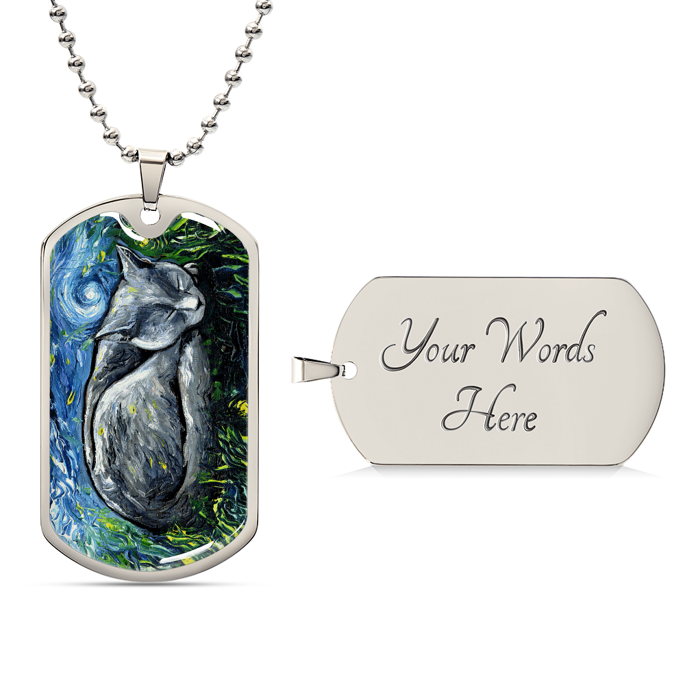 Russian Blue Cat Starry Night Dog Tag Necklace