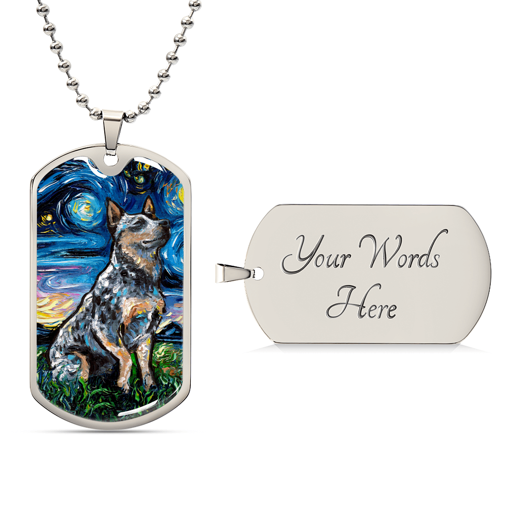 Blue Heeler Starry Night Dog Tag Necklace