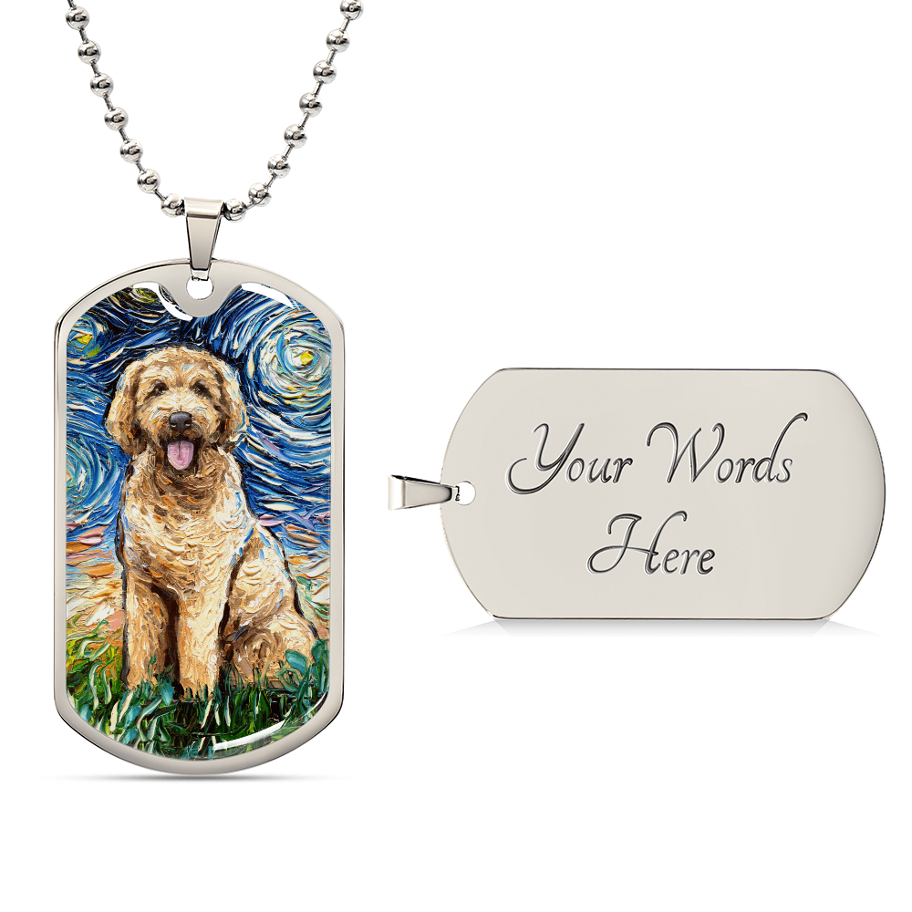 Goldendoodle Starry Night Dog Tag Necklace