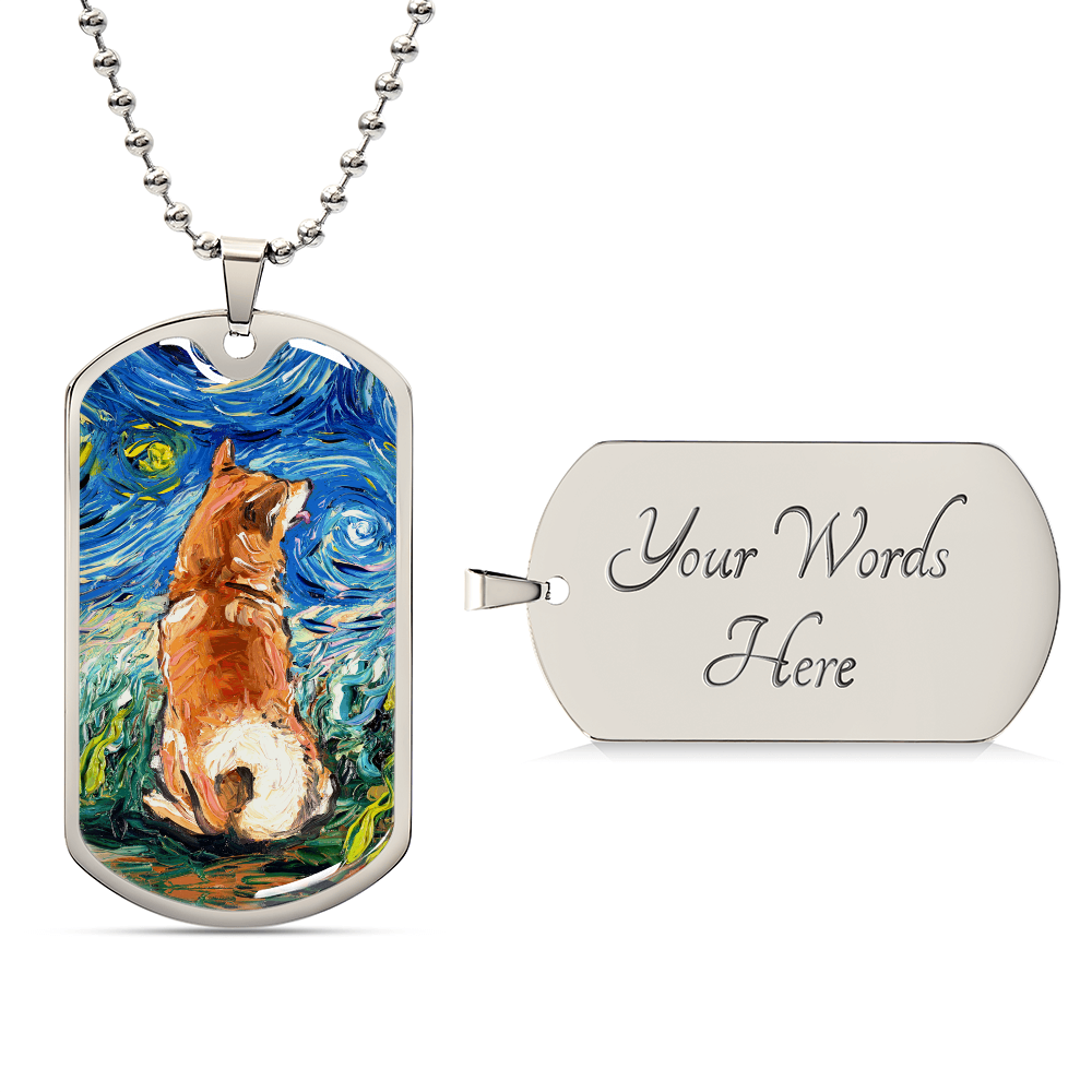 Shiba Inu Starry Night Dog Tag Necklace