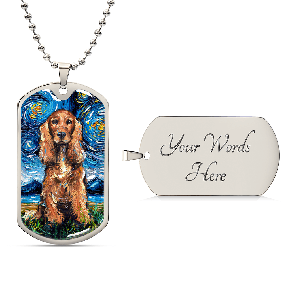 Red Cocker Spaniel Starry Night Dog Tag Necklace