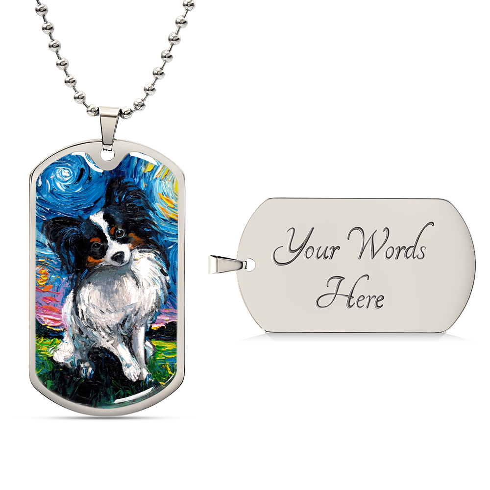 Papillon Starry Night Dog Tag Necklace