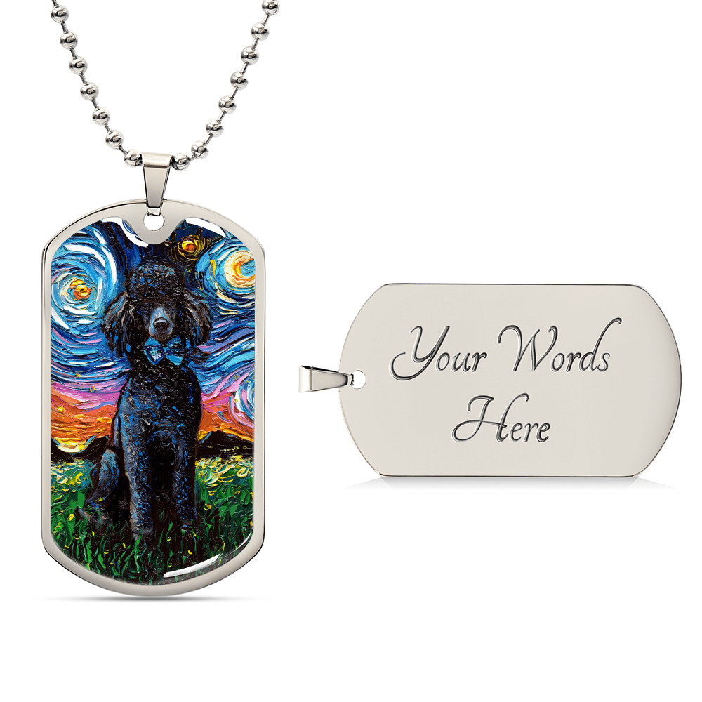Black Poodle Starry Night Dog Tag Necklace