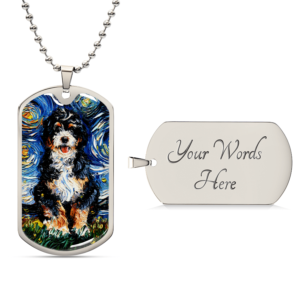 Bernedoodle Starry Night Dog Tag Necklace