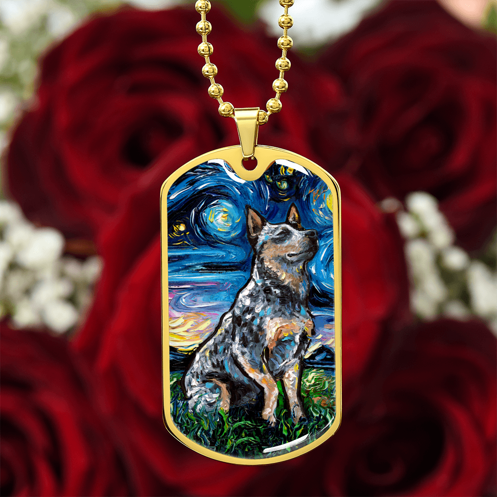 Blue Heeler Starry Night Dog Tag Necklace