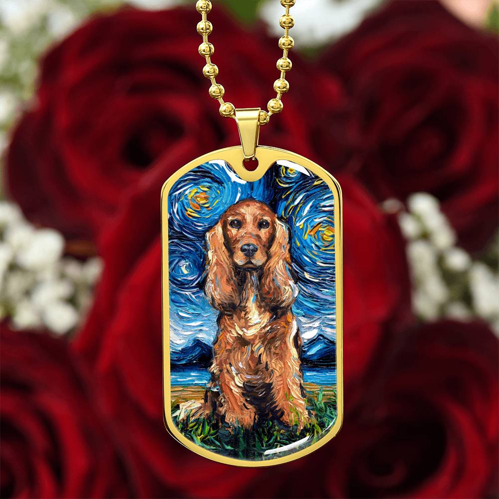 Red Cocker Spaniel Starry Night Dog Tag Necklace