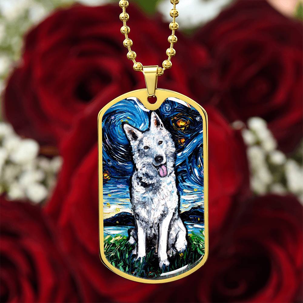 Swiss Shepherd Starry Night Dog Tag Necklace