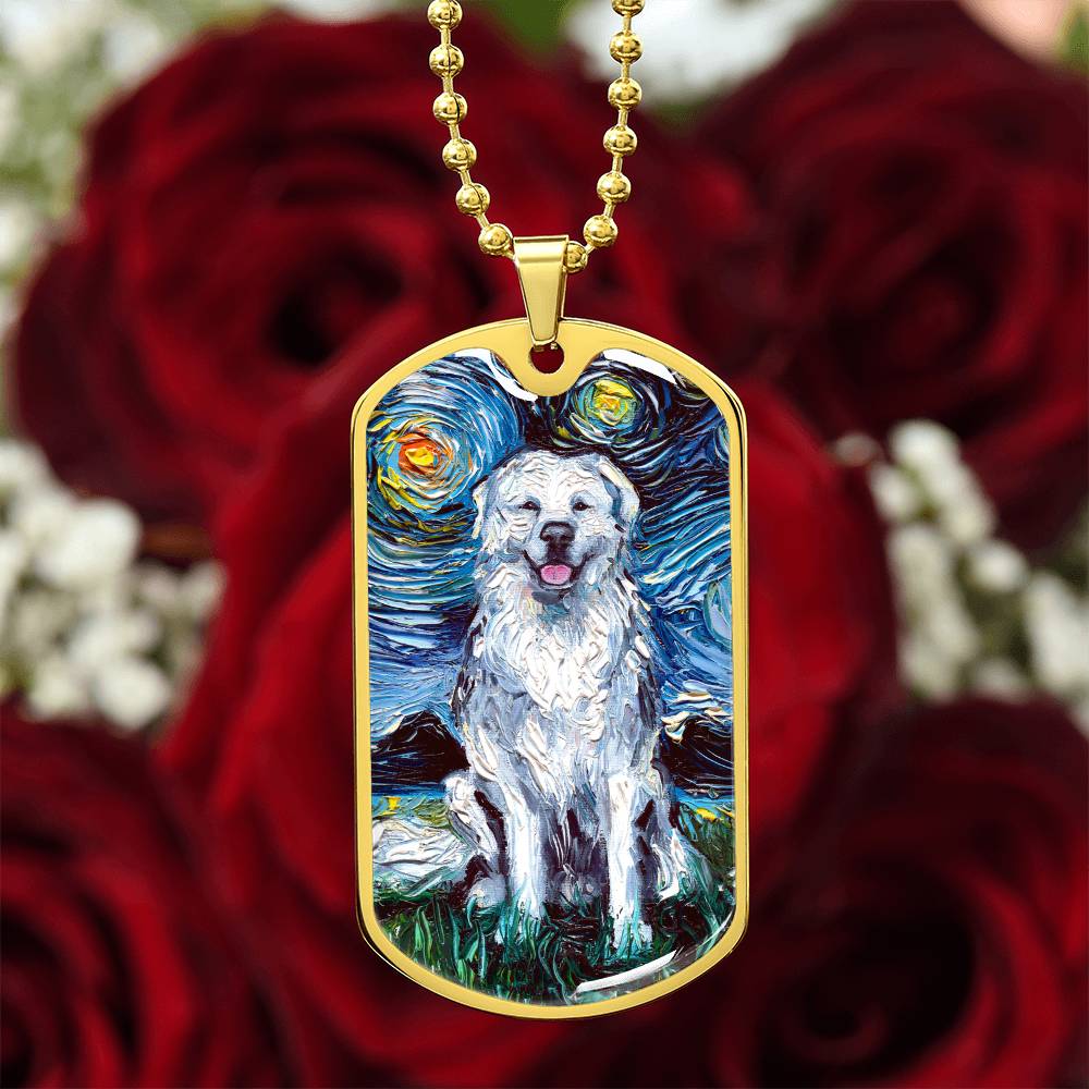 Great Pyrenees Starry Night Dog Tag Necklace