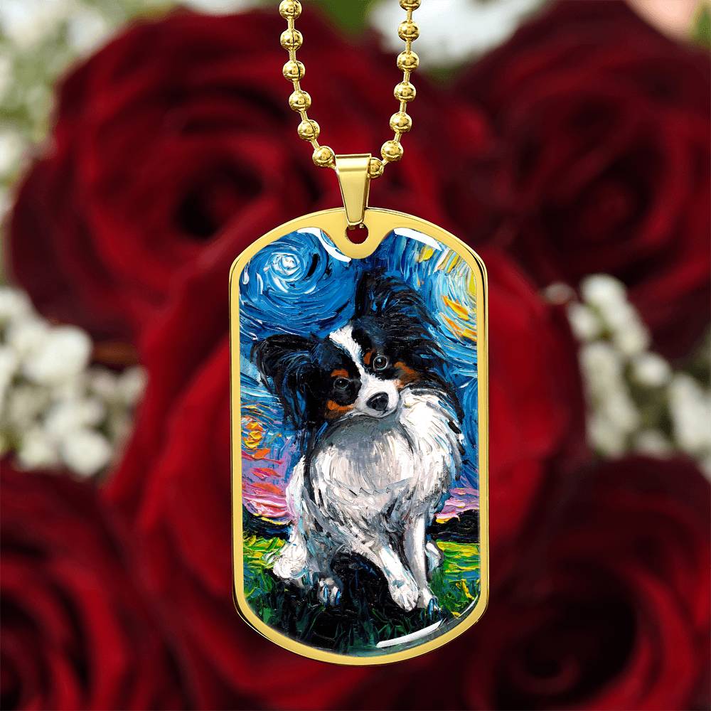 Papillon Starry Night Dog Tag Necklace