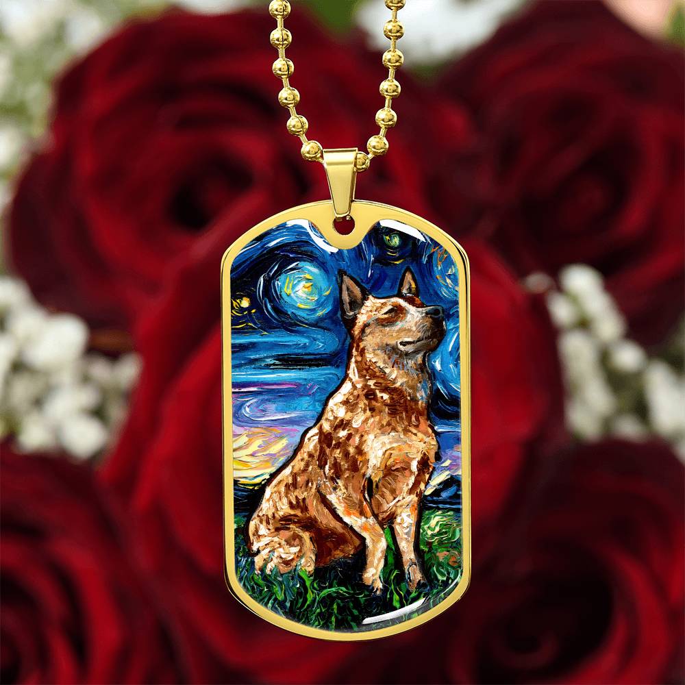 Red Heeler Starry Night Dog Tag Necklace