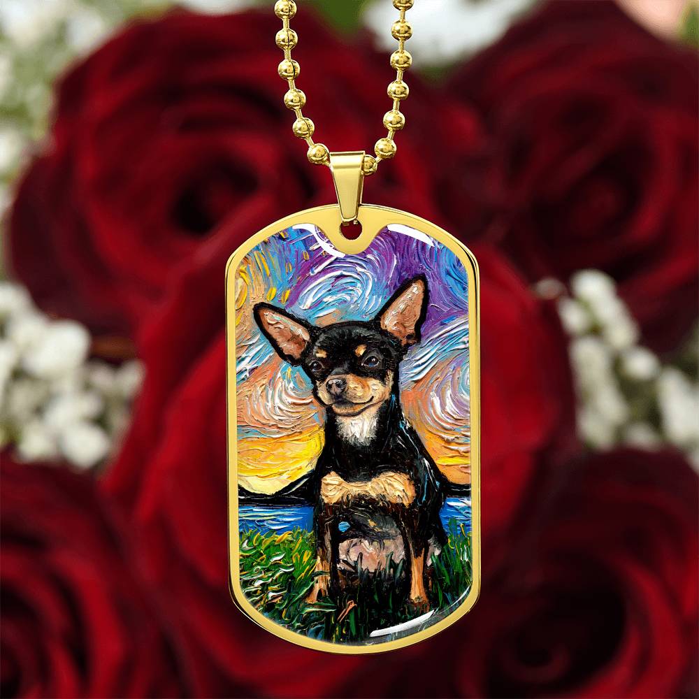 Black and Tan Chihuahua Dog Tag Necklace