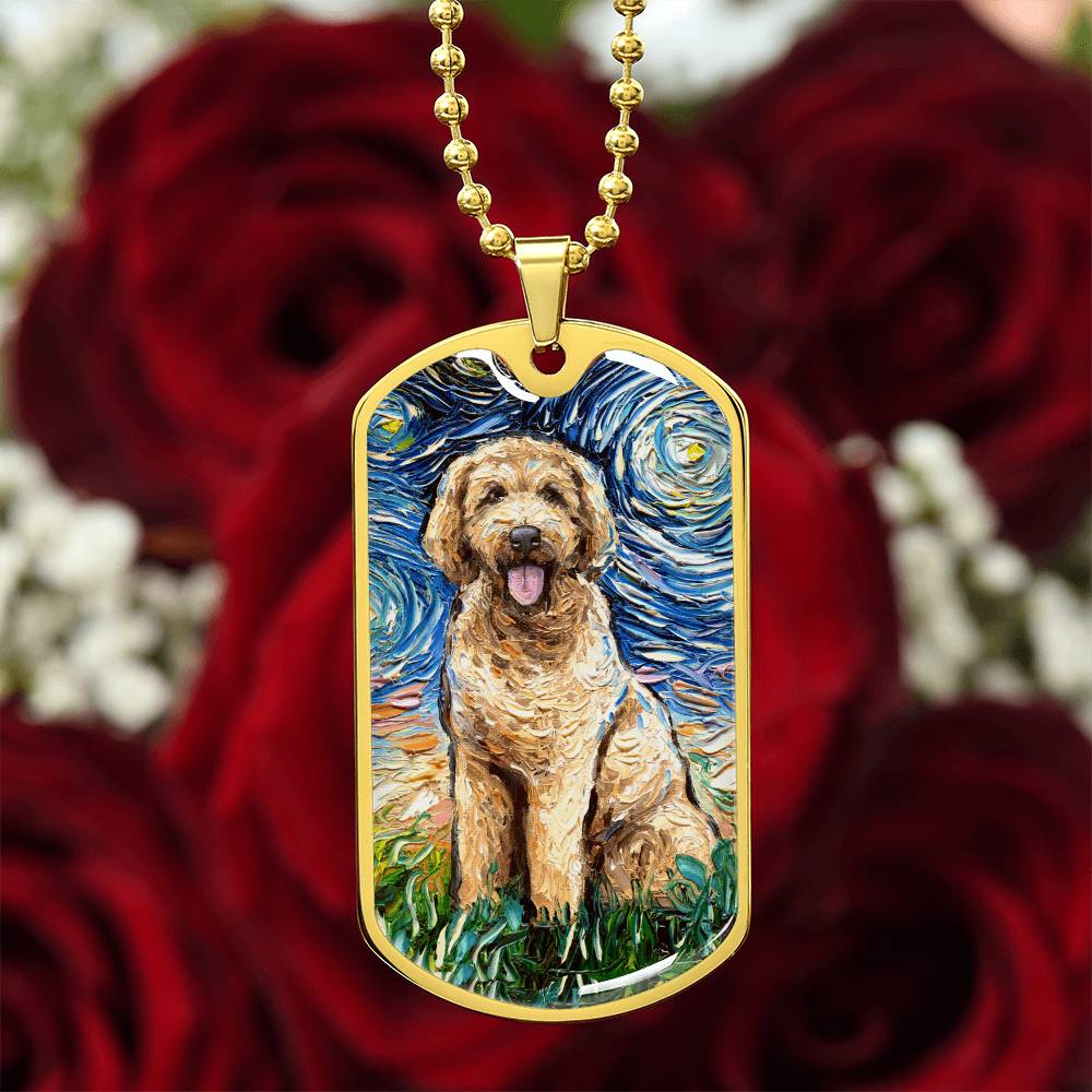 Goldendoodle Starry Night Dog Tag Necklace