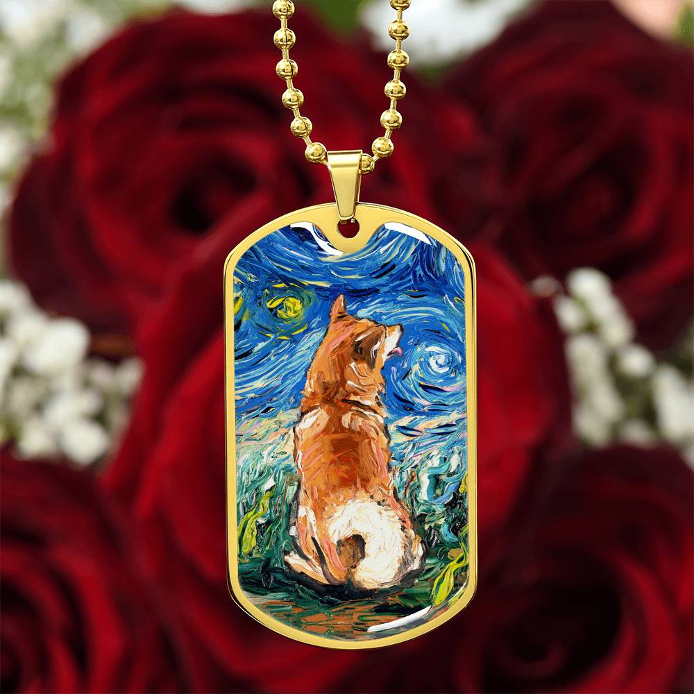Shiba Inu Starry Night Dog Tag Necklace