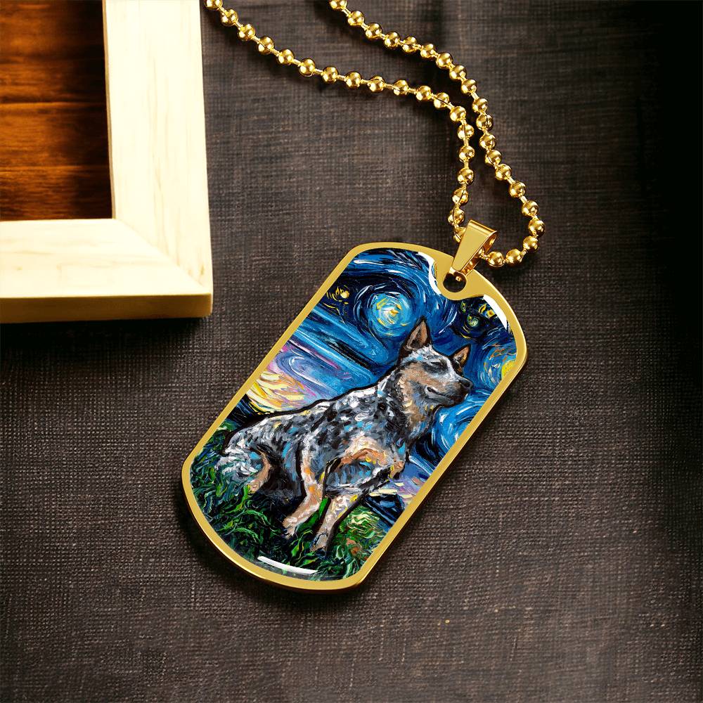 Blue Heeler Starry Night Dog Tag Necklace