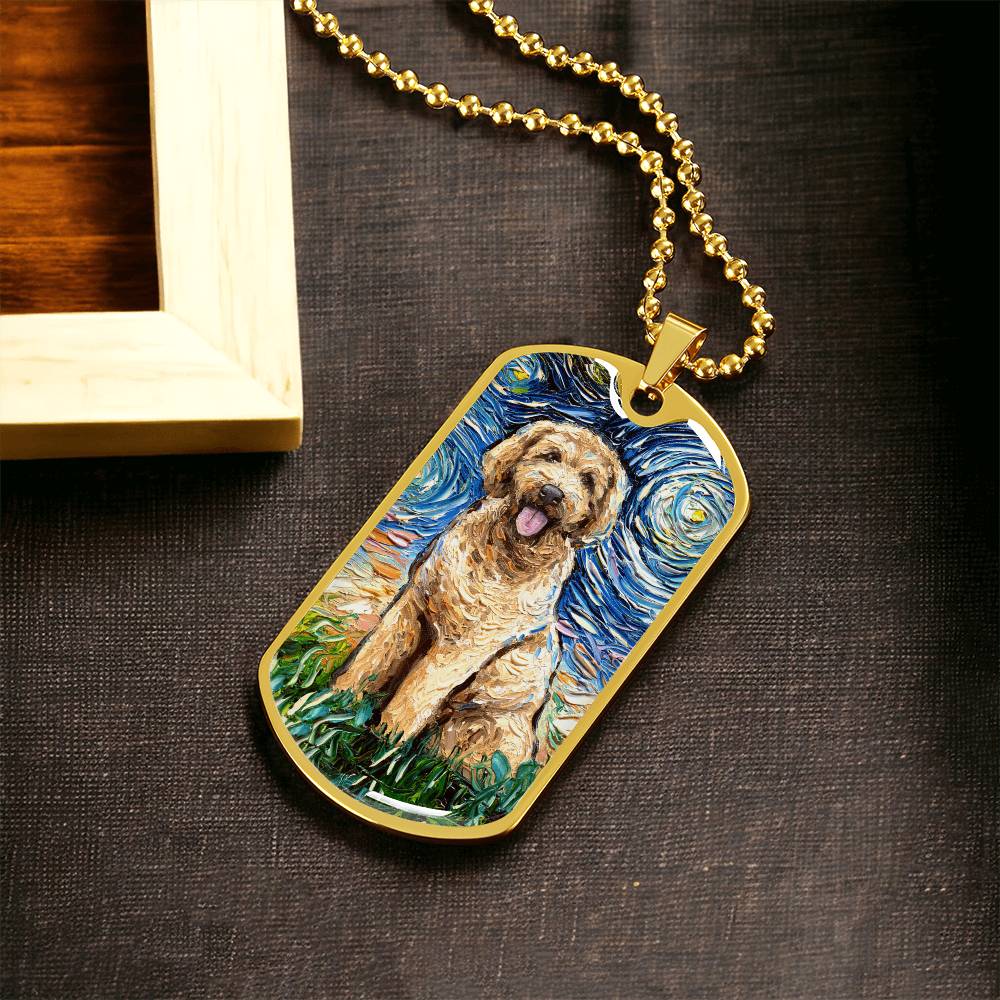 Goldendoodle Starry Night Dog Tag Necklace