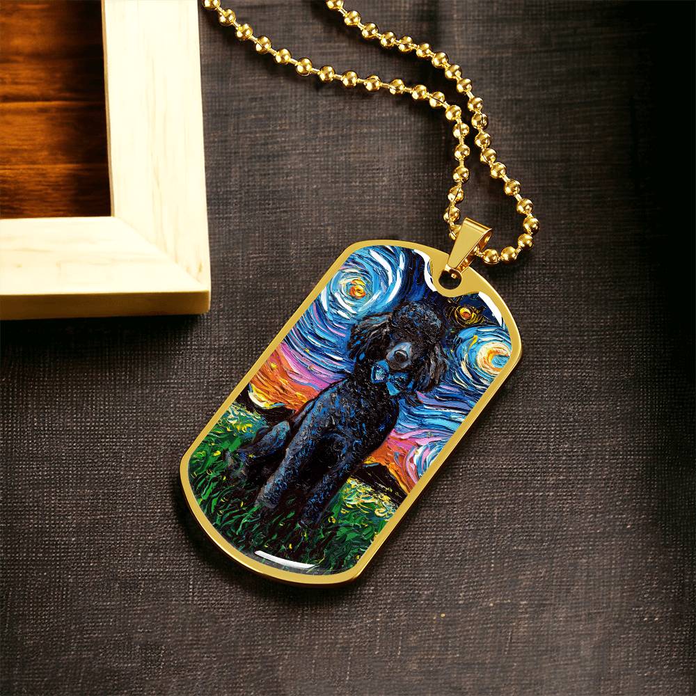 Black Poodle Starry Night Dog Tag Necklace