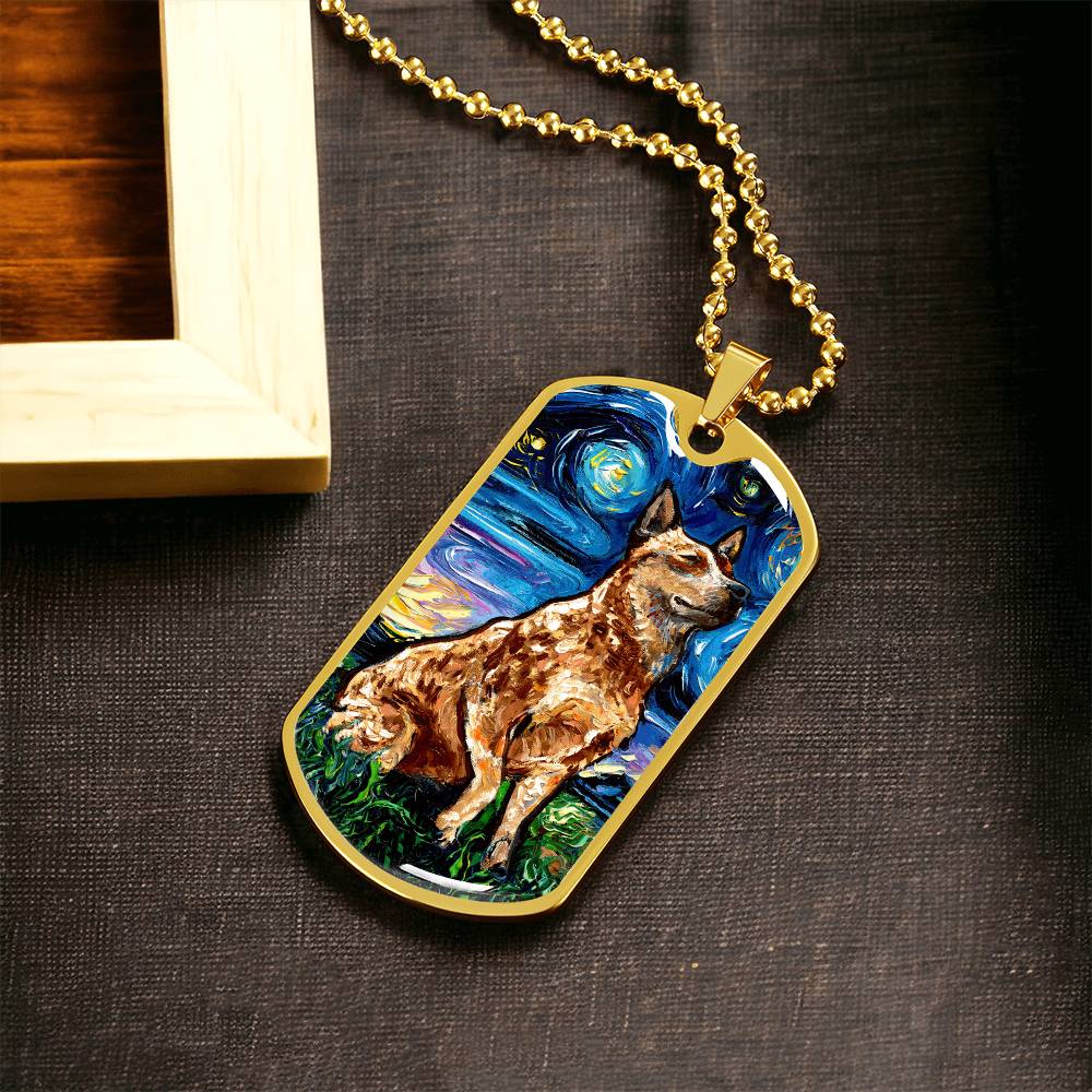 Red Heeler Starry Night Dog Tag Necklace