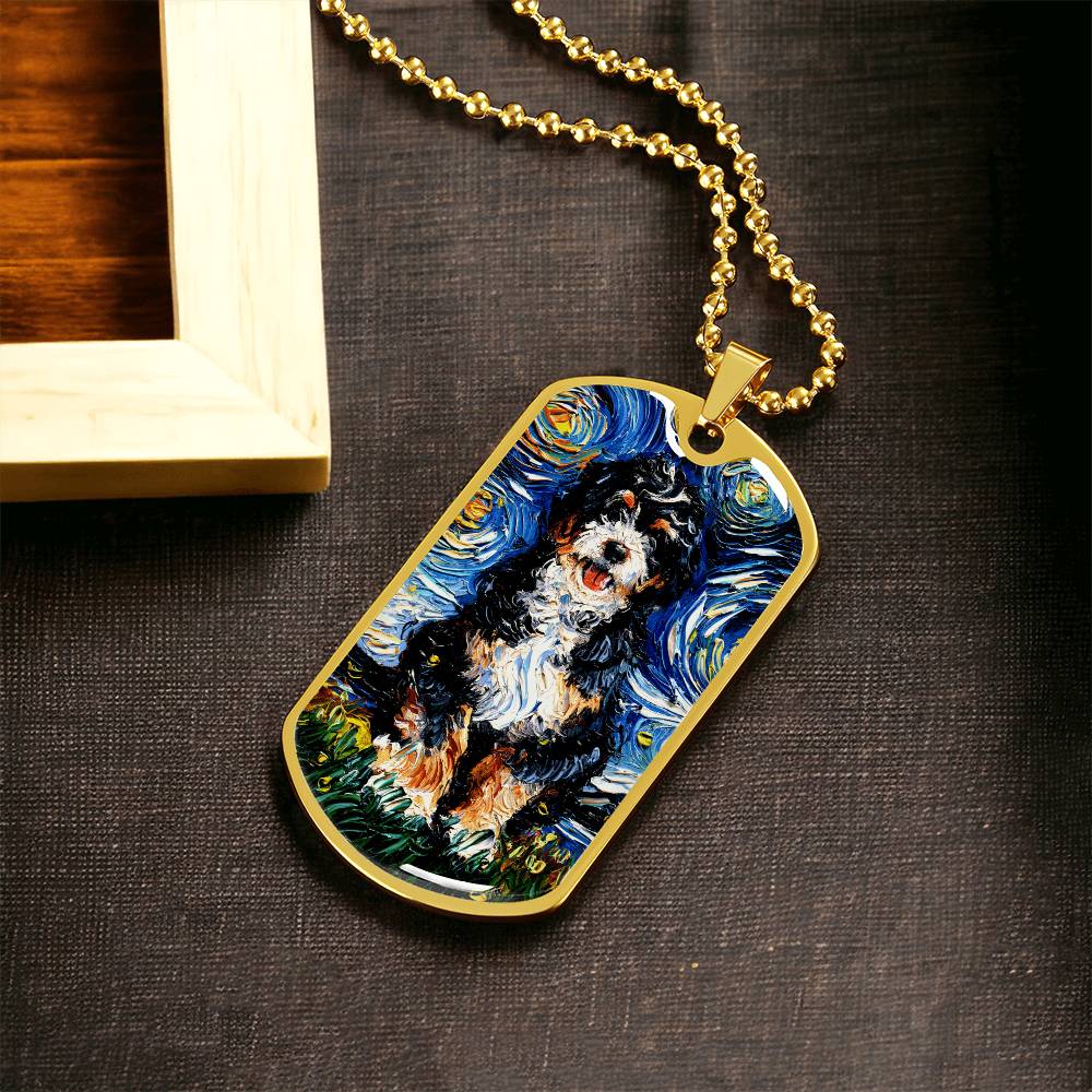 Bernedoodle Starry Night Dog Tag Necklace