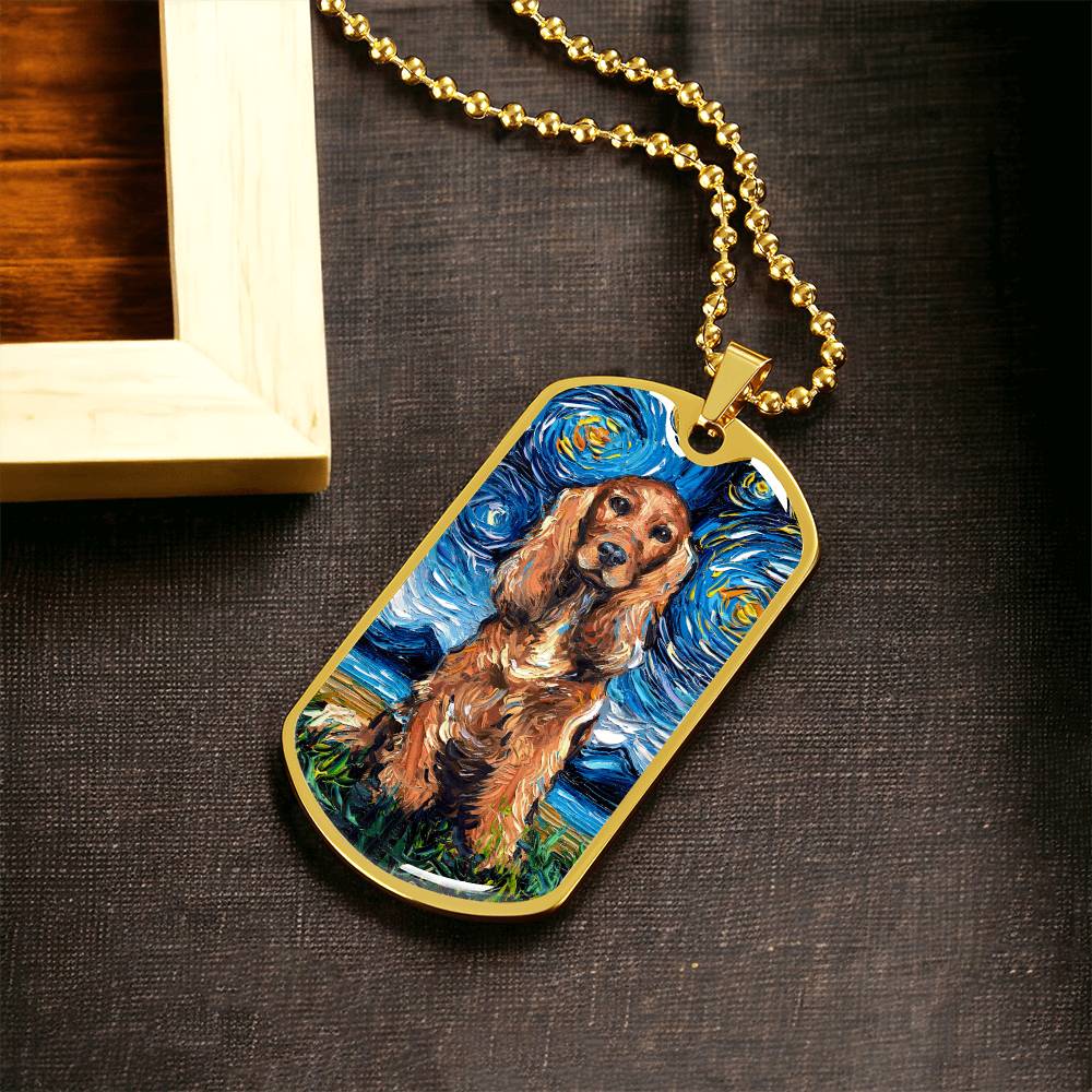 Red Cocker Spaniel Starry Night Dog Tag Necklace