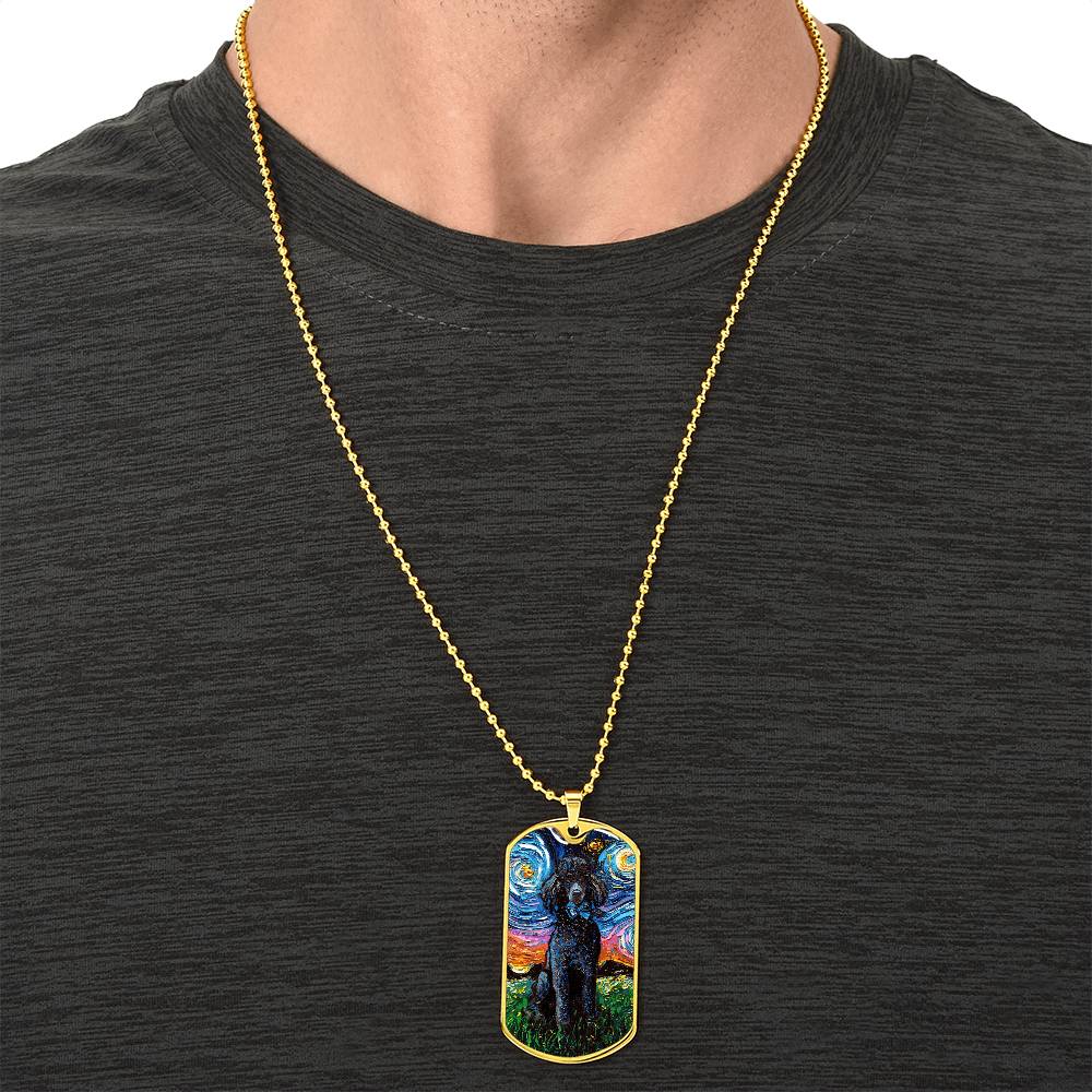 Black Poodle Starry Night Dog Tag Necklace