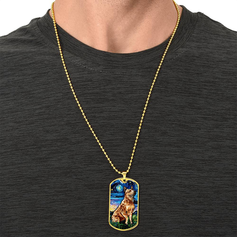 Red Heeler Starry Night Dog Tag Necklace
