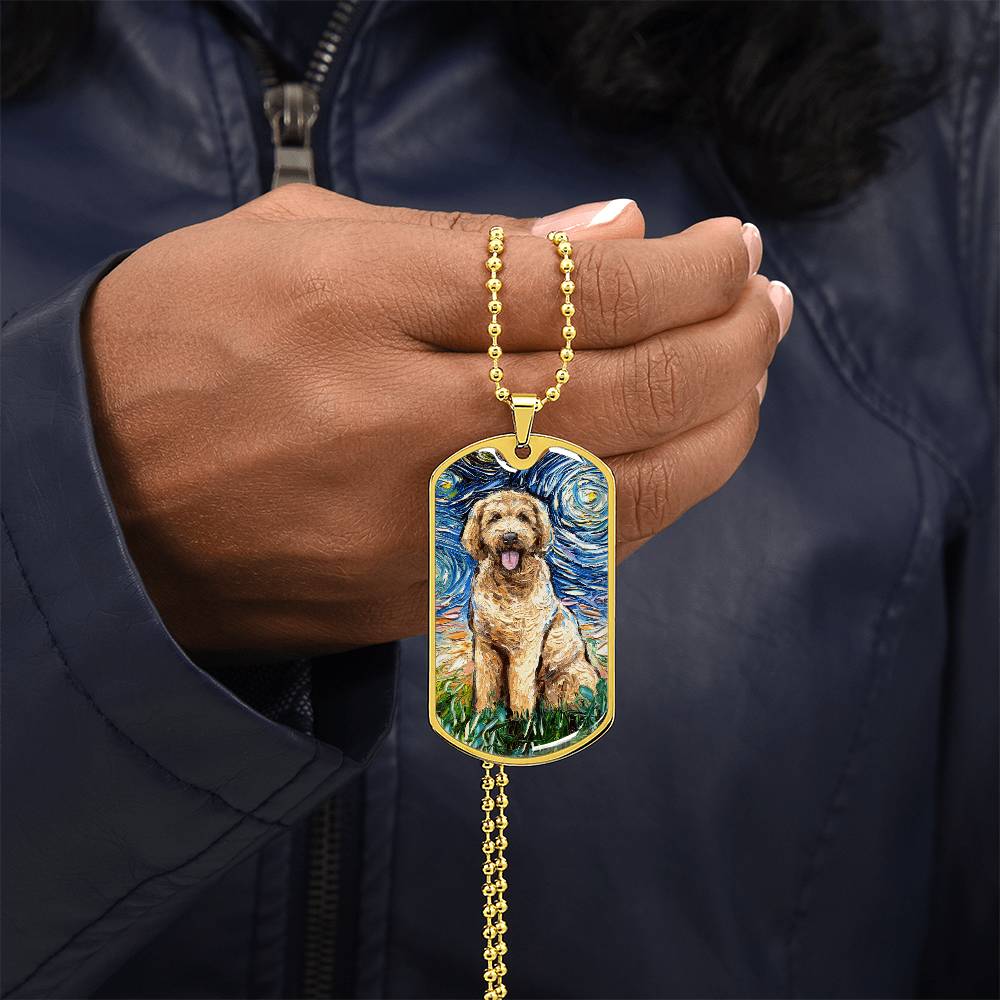 Goldendoodle Starry Night Dog Tag Necklace