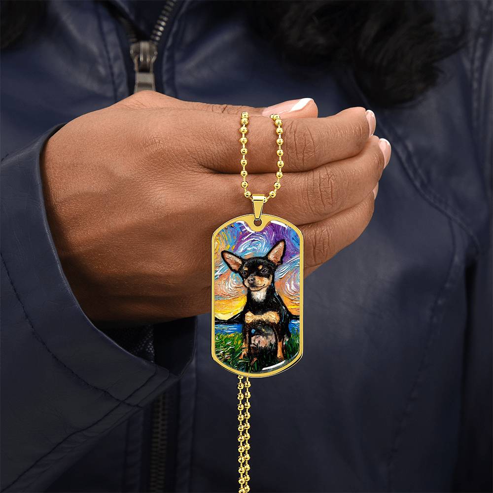 Black and Tan Chihuahua Dog Tag Necklace