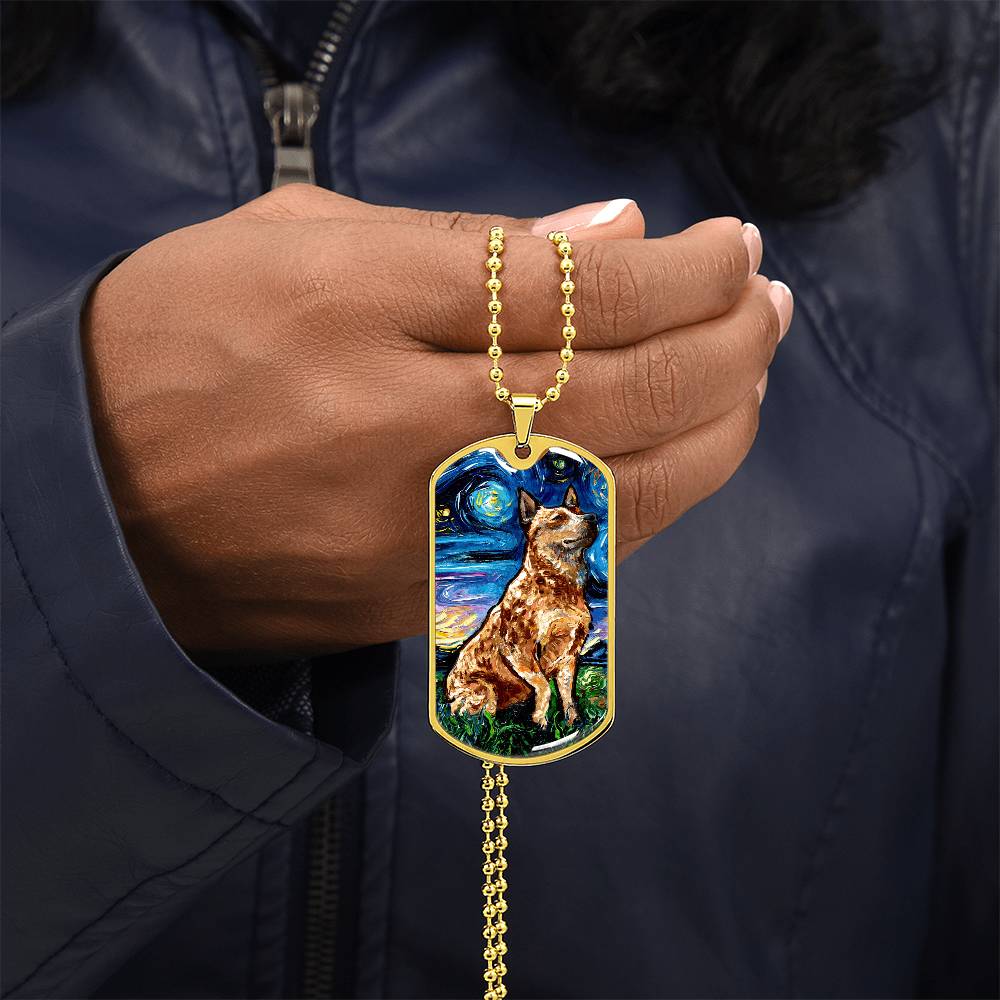 Red Heeler Starry Night Dog Tag Necklace