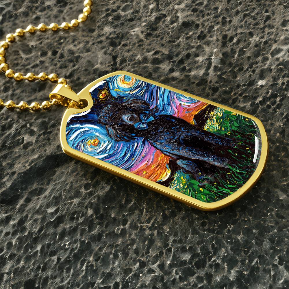 Black Poodle Starry Night Dog Tag Necklace