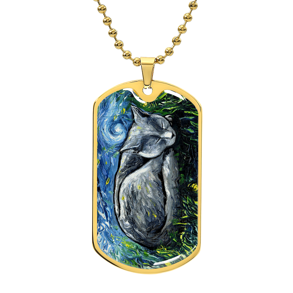 Russian Blue Cat Starry Night Dog Tag Necklace