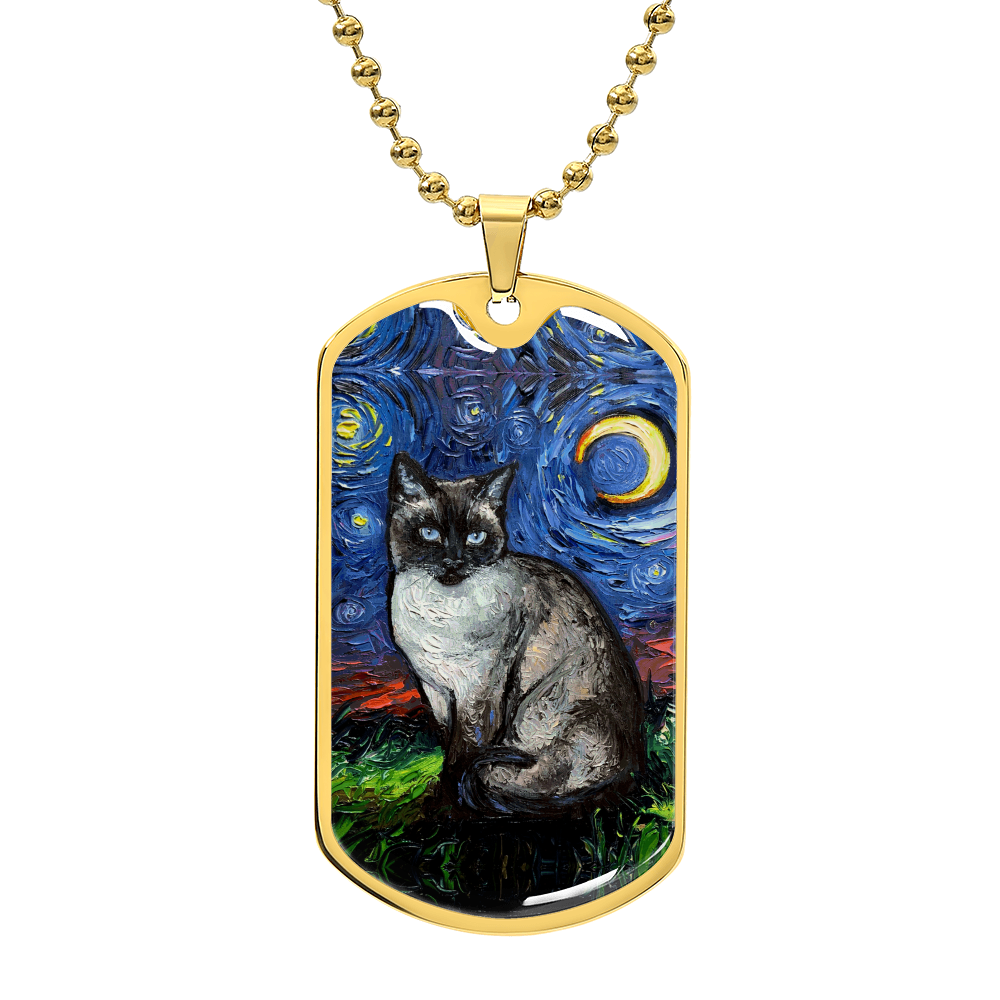 Siamese Cat Starry Night Dog Tag Necklace